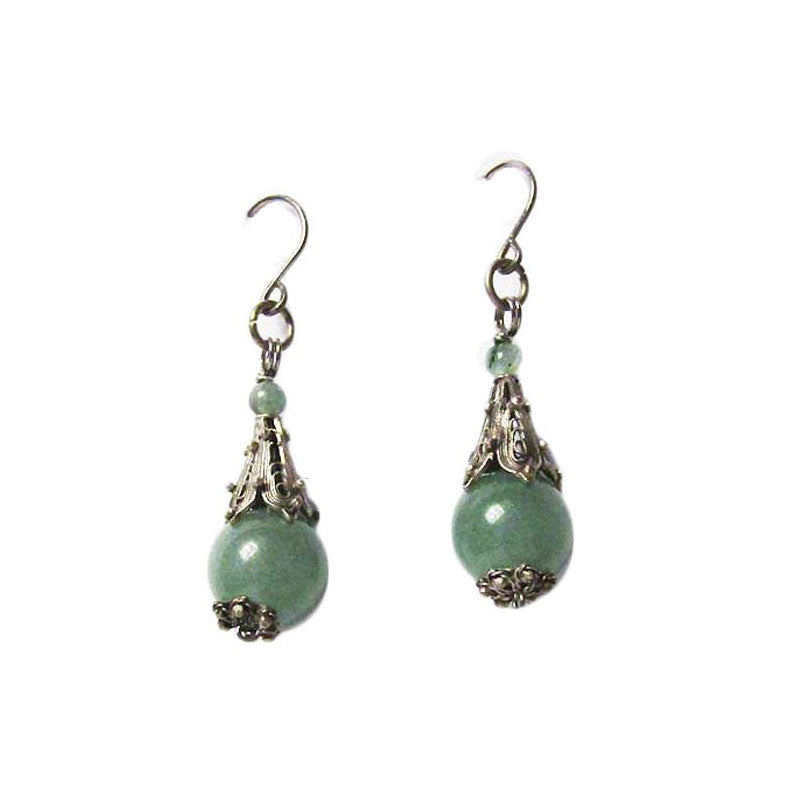 Exotic Tibetan Genuine Bead Sterling Silver Dangle Earrings