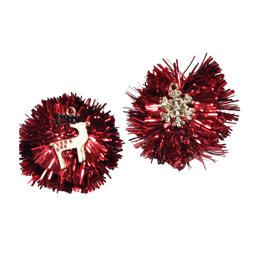 Mismatched Enamel Rudolph Snowflake Tinsel Earrings