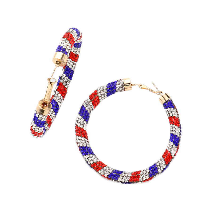 Sparkling American Flag Rhinestone Pave Hoop Earrings