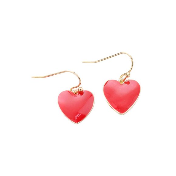 Red Enamel Heart Dangle Earrings