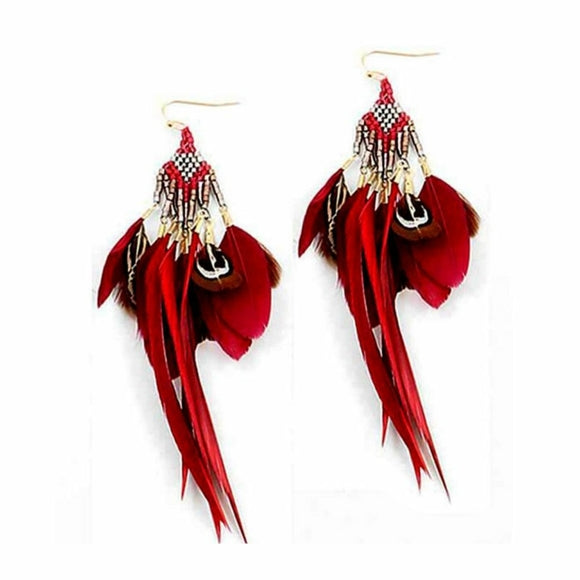 Whimsical Burgundy Drop Feather Earrings
