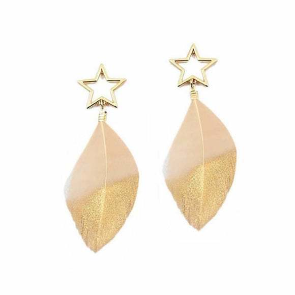 Tan Star Drop Feather Earring