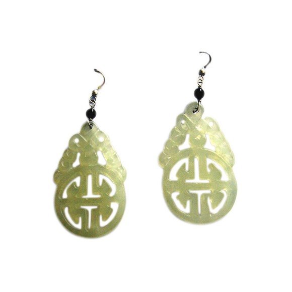 Longevity Jade Pendant Dangle Earrings