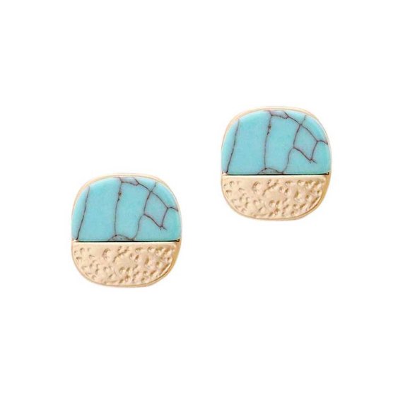 Turquoise Blue Matted Stud Earrings