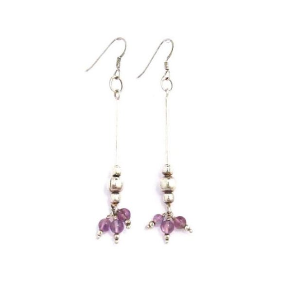 Romantic Amethyst Dangling Long Silver Dangle Earrings