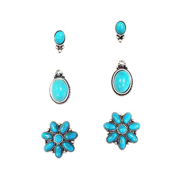 3 In 1 Multi Pack Blue Stud Earring Set