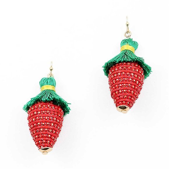 Whimisical Strawberry Tassel Drop Earrings