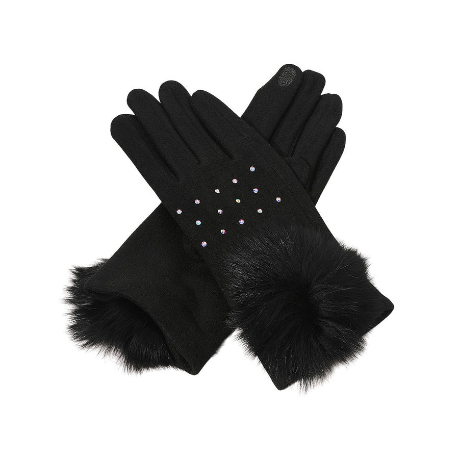 Burgundy Faux Fur Cuff Pom Gloves