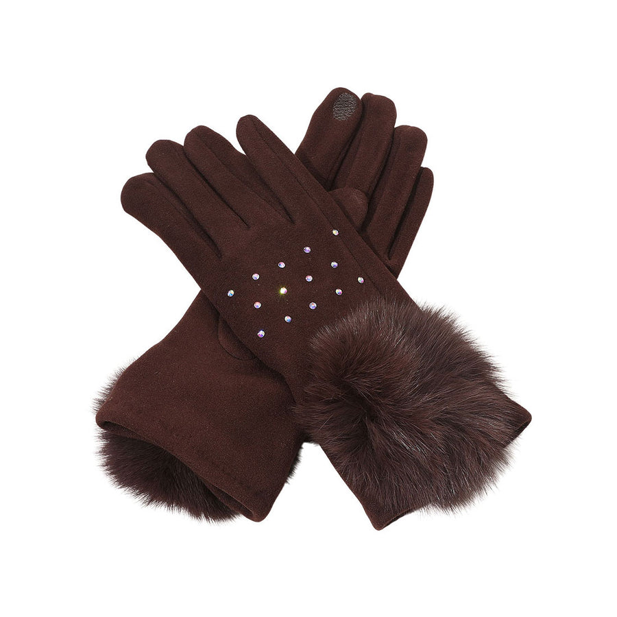 Burgundy Faux Fur Cuff Pom Gloves
