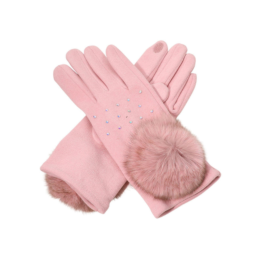Burgundy Faux Fur Cuff Pom Gloves