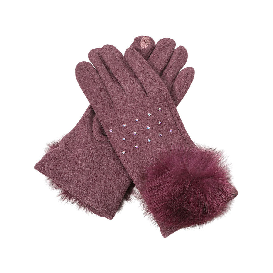 Burgundy Faux Fur Cuff Pom Gloves