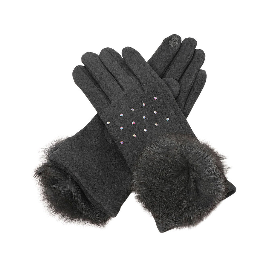 Burgundy Faux Fur Cuff Pom Gloves