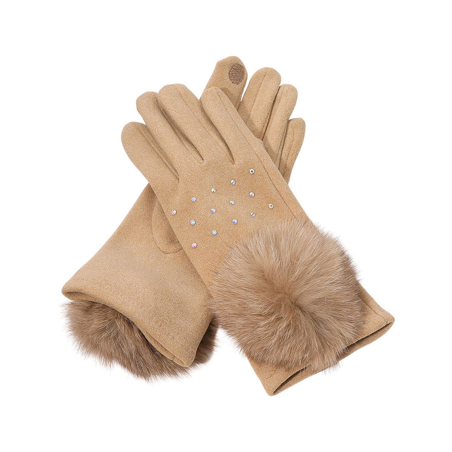 Burgundy Faux Fur Cuff Pom Gloves