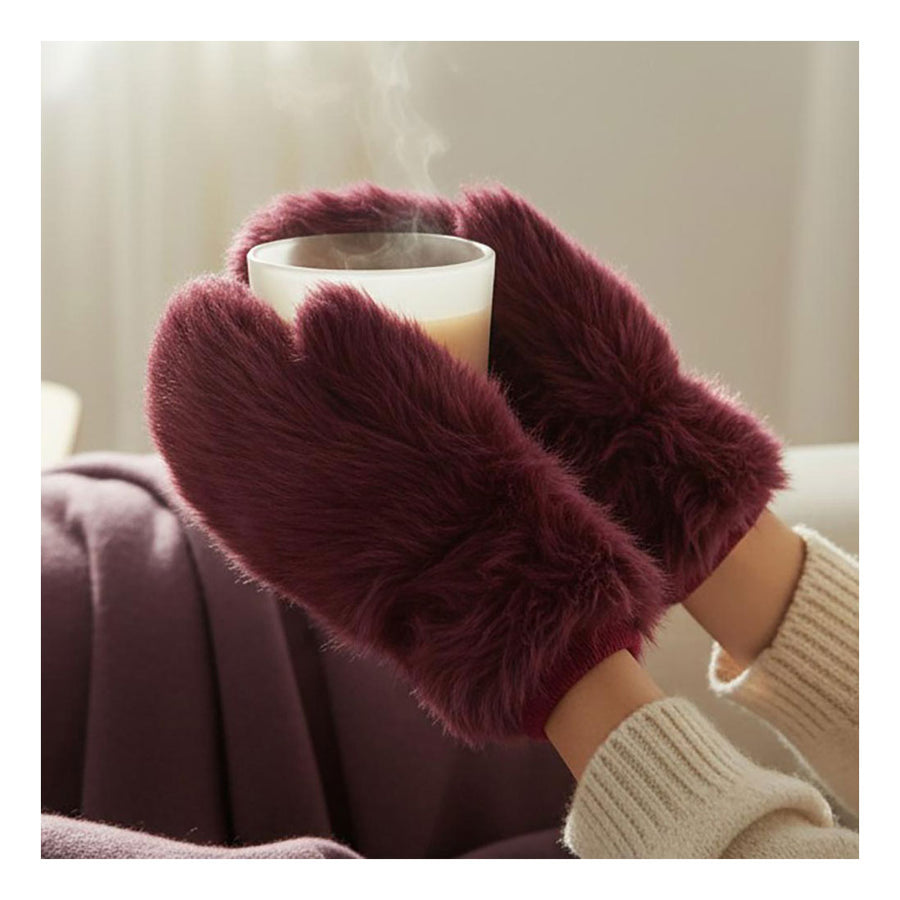 Burgundy Faux Fur Mitten Gloves