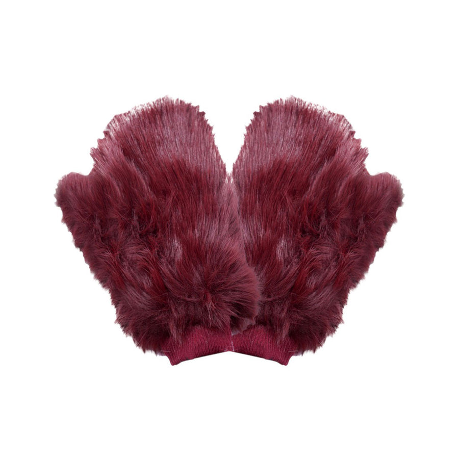 Burgundy Faux Fur Mitten Gloves