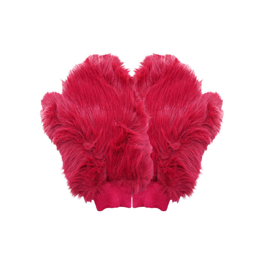 Burgundy Faux Fur Mitten Gloves