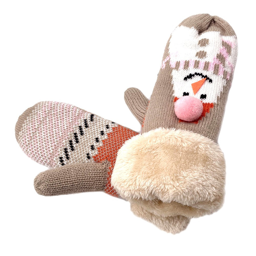 Camel Snowman Faux Fur Mitten Gloves