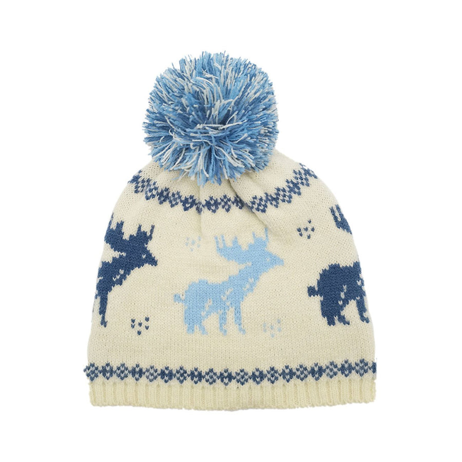 Blue Reindeer Nordic Pom Pom Beanie Hat