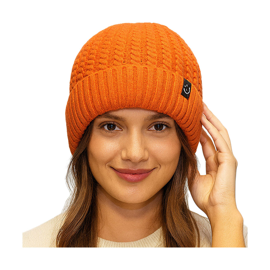 Beige Ribbed Knit Beanie Hat