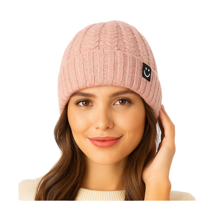 Beige Ribbed Knit Beanie Hat