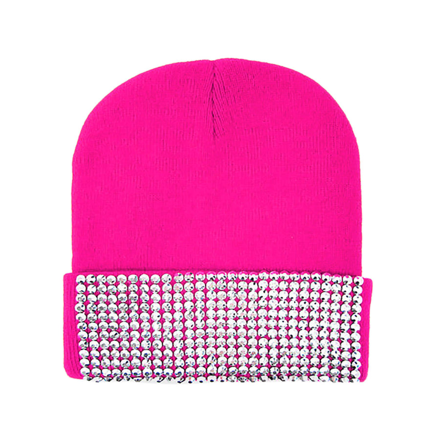 Yellow Embellished Rhinestone Beanie Hat