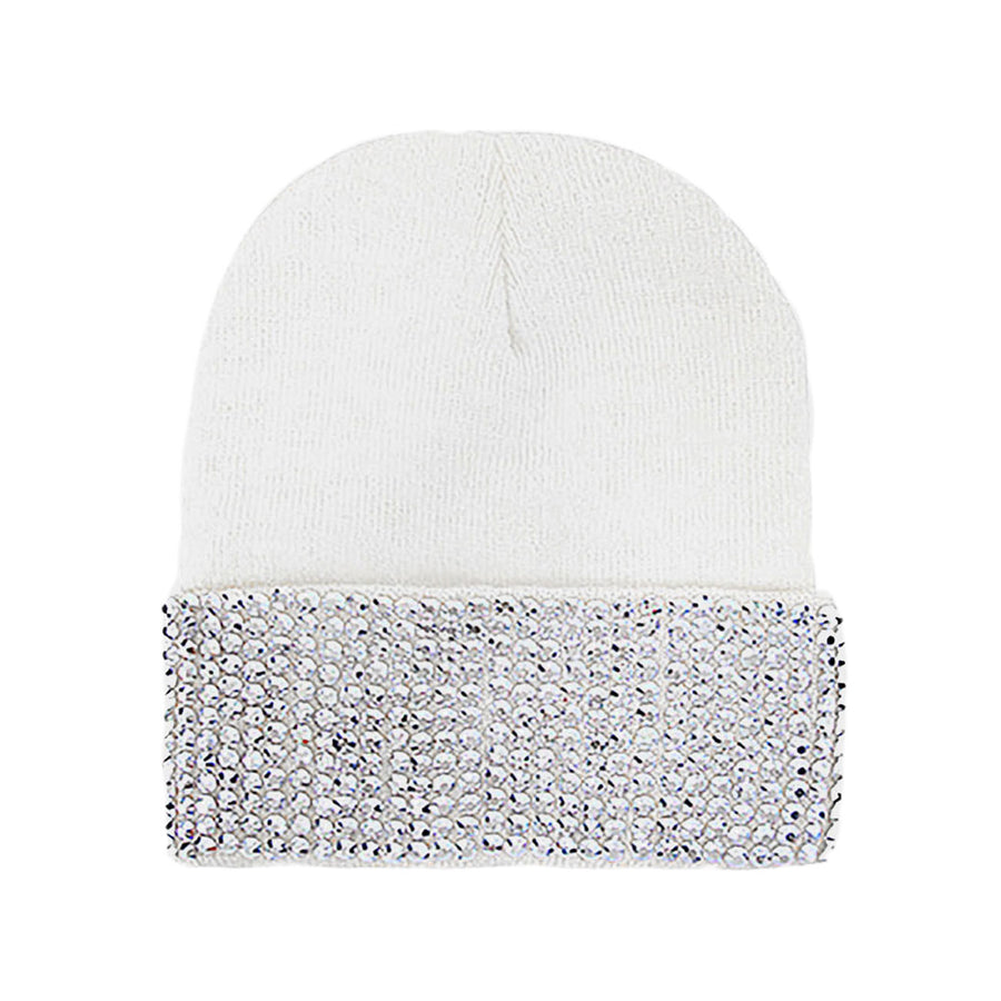 Yellow Embellished Rhinestone Beanie Hat