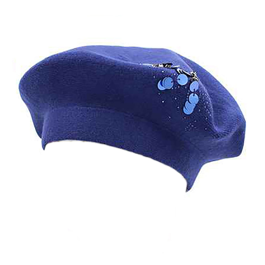 Mustard Decorative Sequin Rhinestone Embellished Winter Beret Hat