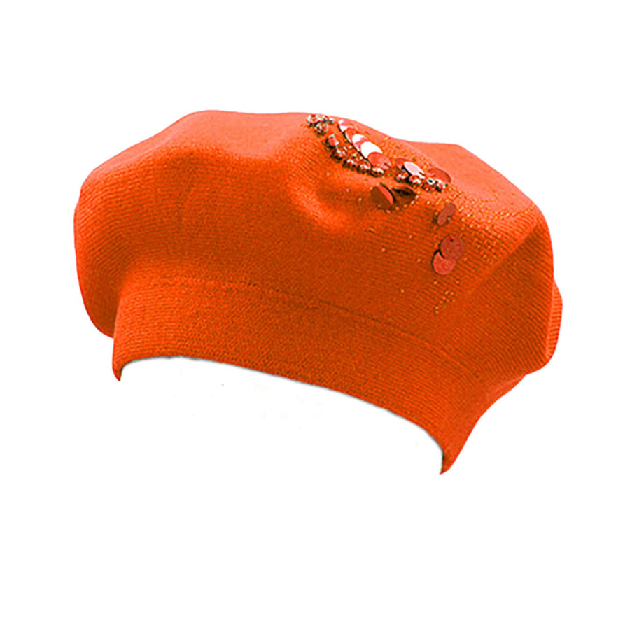 Mustard Decorative Sequin Rhinestone Embellished Winter Beret Hat