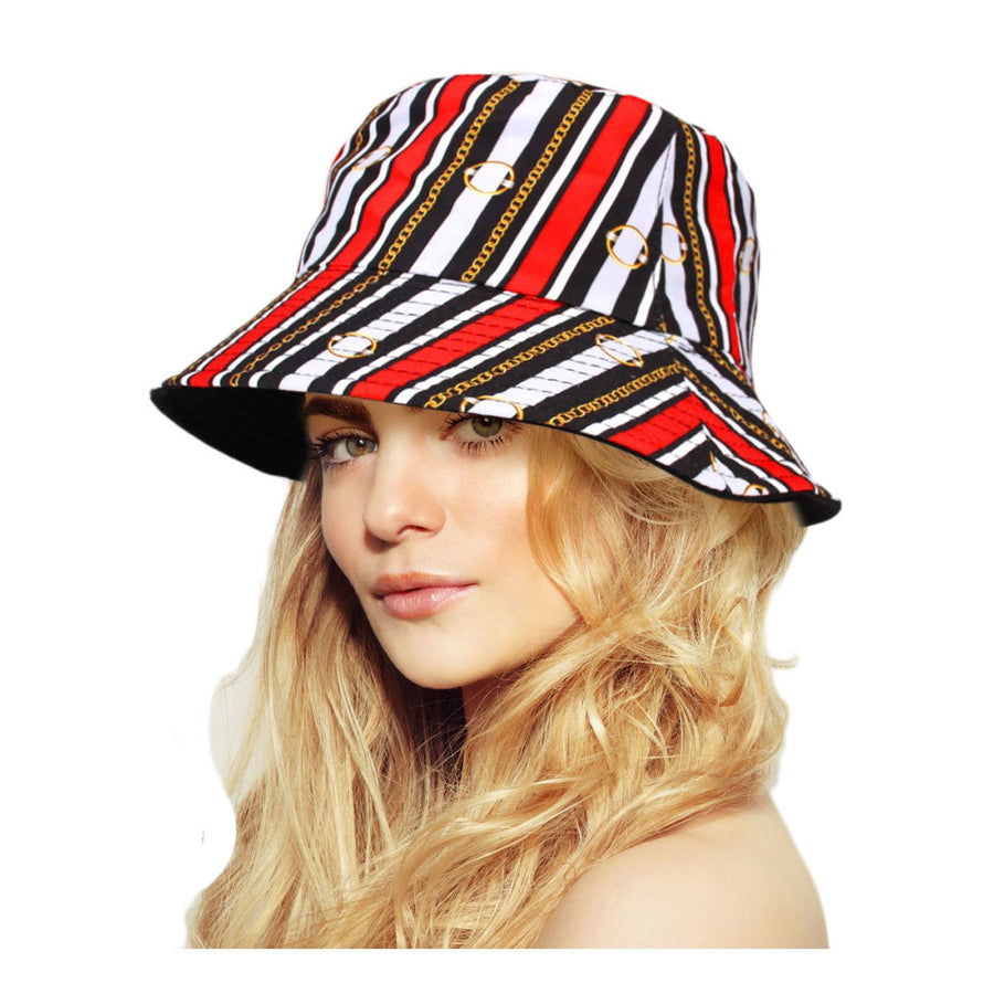 Red Chain Pattern Reversible Bucket Hat