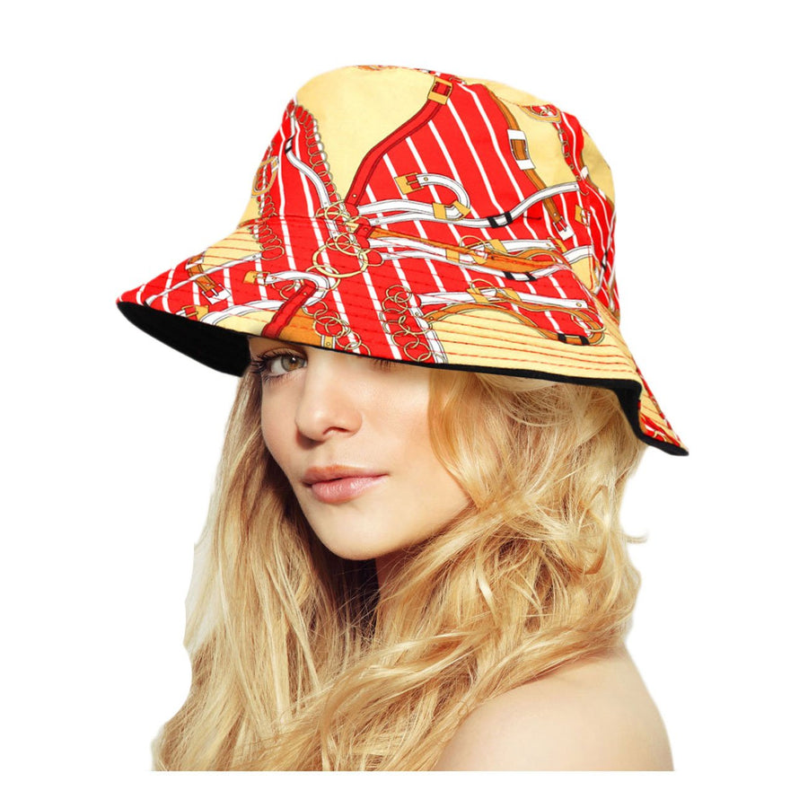 Multi Red Chain Pattern Reversible Bucket Hat