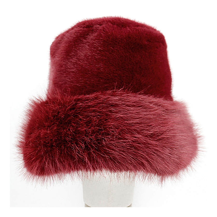 Stylish Burgundy Faux Fur Russian Style Plush Bucket Hat