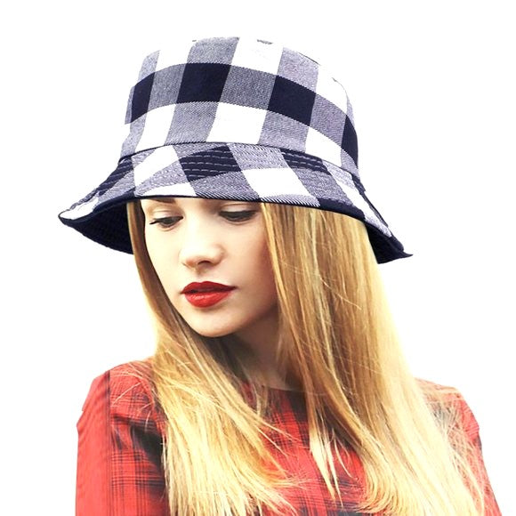Navy & White Buffalo Plaid Bucket Hat