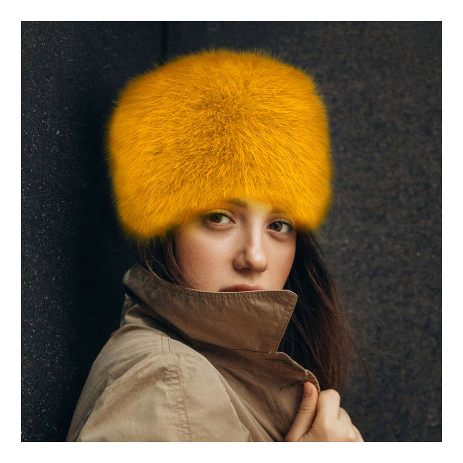 Mustard Yellow Faux Fur Cossack Style Winter Hat