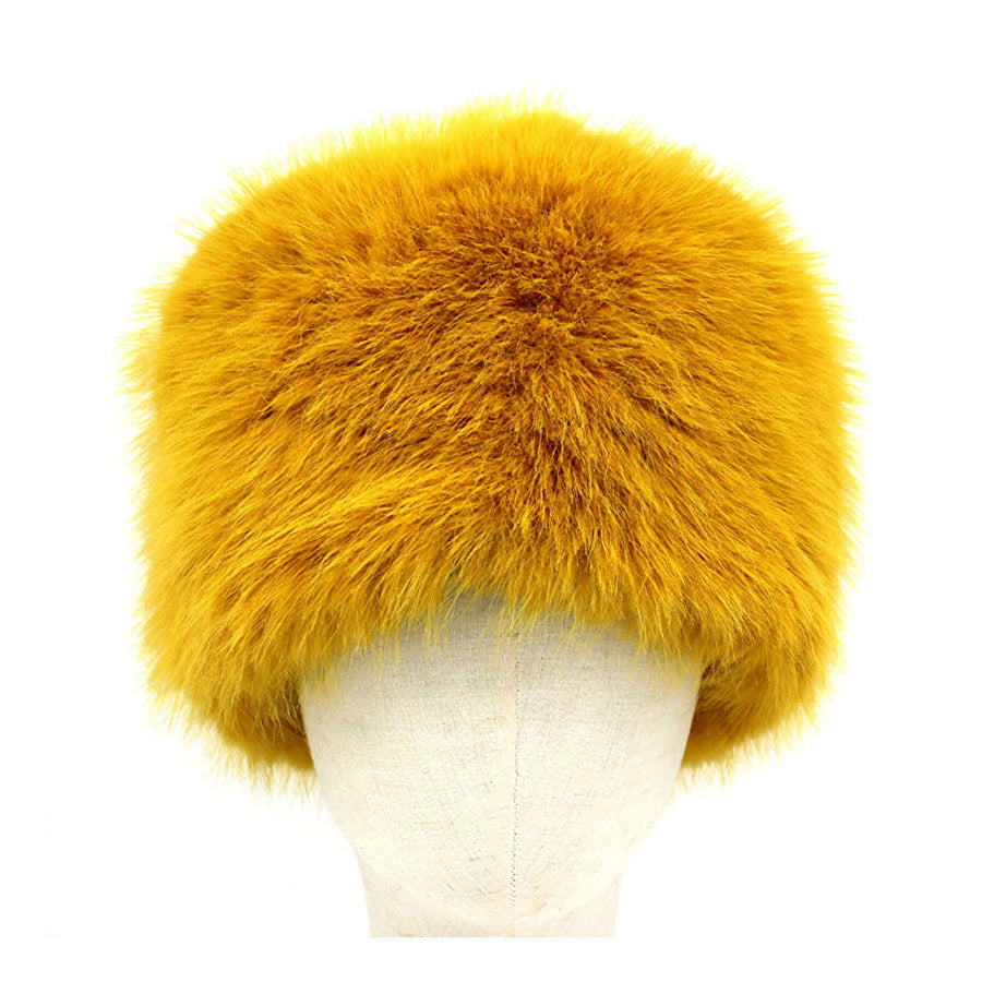 Mustard Yellow Faux Fur Cossack Style Winter Hat