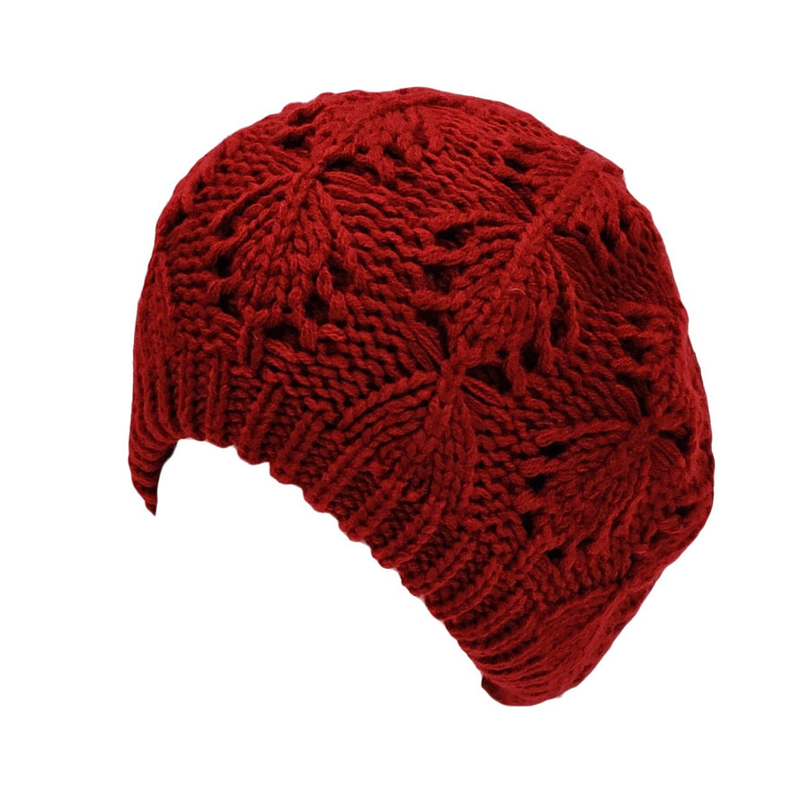 Red Beret Knit Beanie Hat