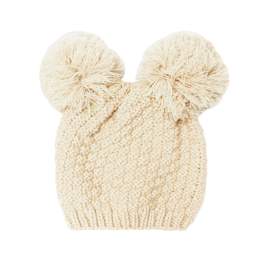 Yellow with Double Pom Poms Knit Beanie Hat