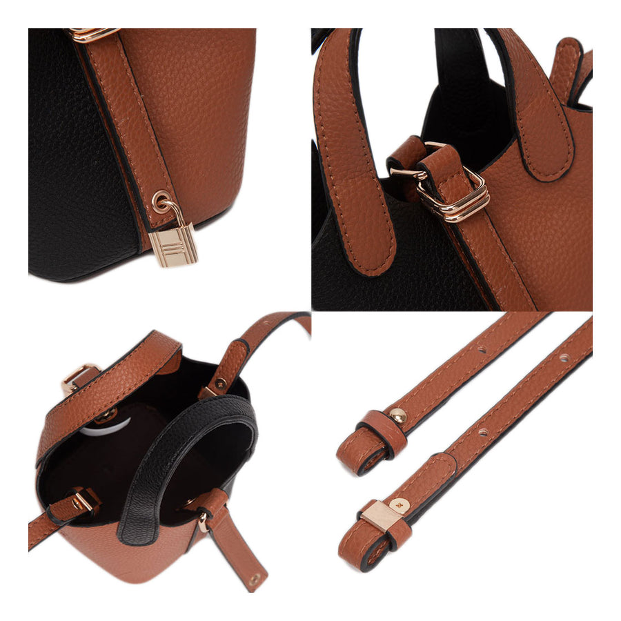 Two Tone Leopard Mini Crossbody Buclet Bag