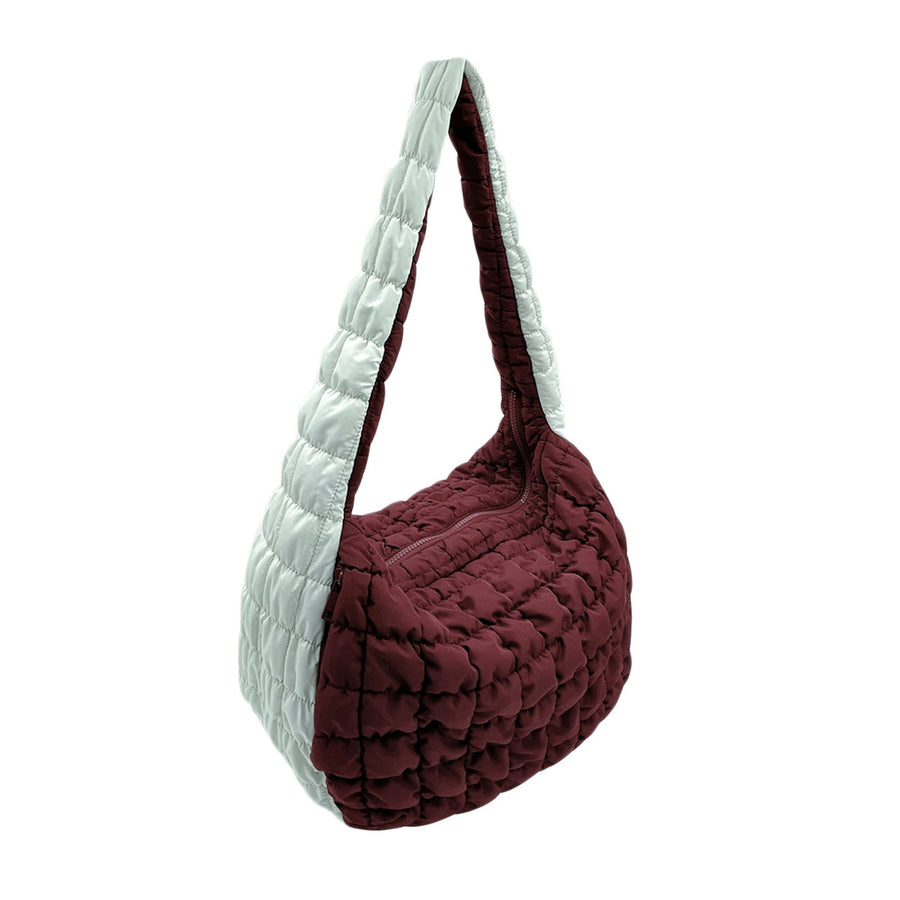 Burgundy Ivory Quilted Puffer Shoulder Crossbody Cloud Bag