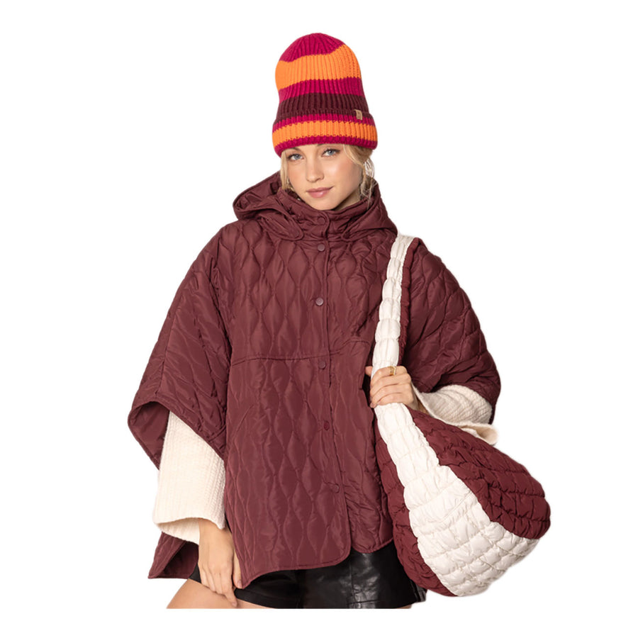 Burgundy Ivory Quilted Puffer Shoulder Crossbody Cloud Bag