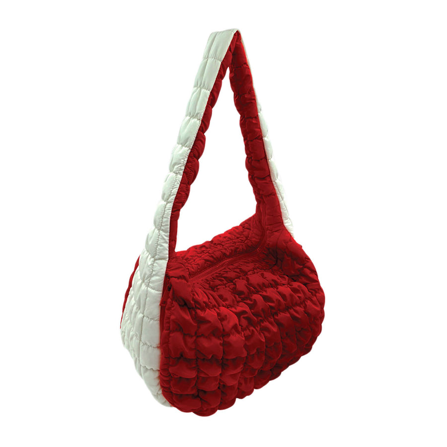 Burgundy Ivory Quilted Puffer Shoulder Crossbody Cloud Bag