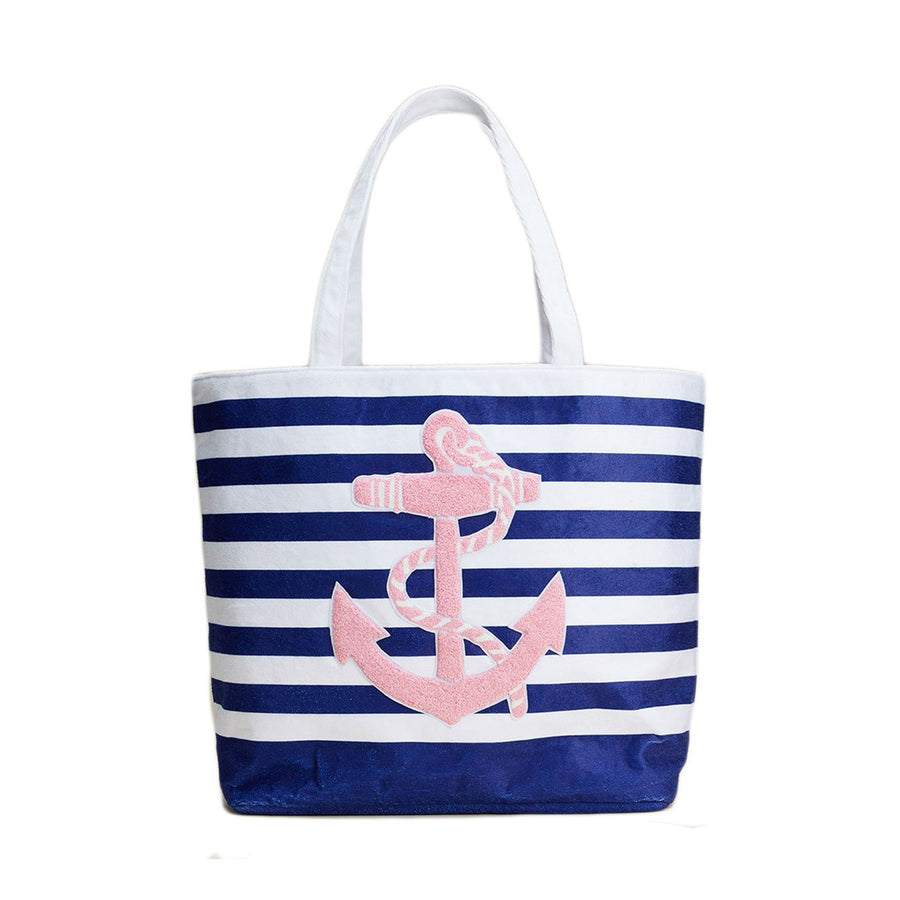 Pink Anchor Stripe Tote Bag