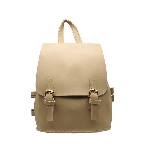 Modern Beige Buckle Strap Leather Backpack