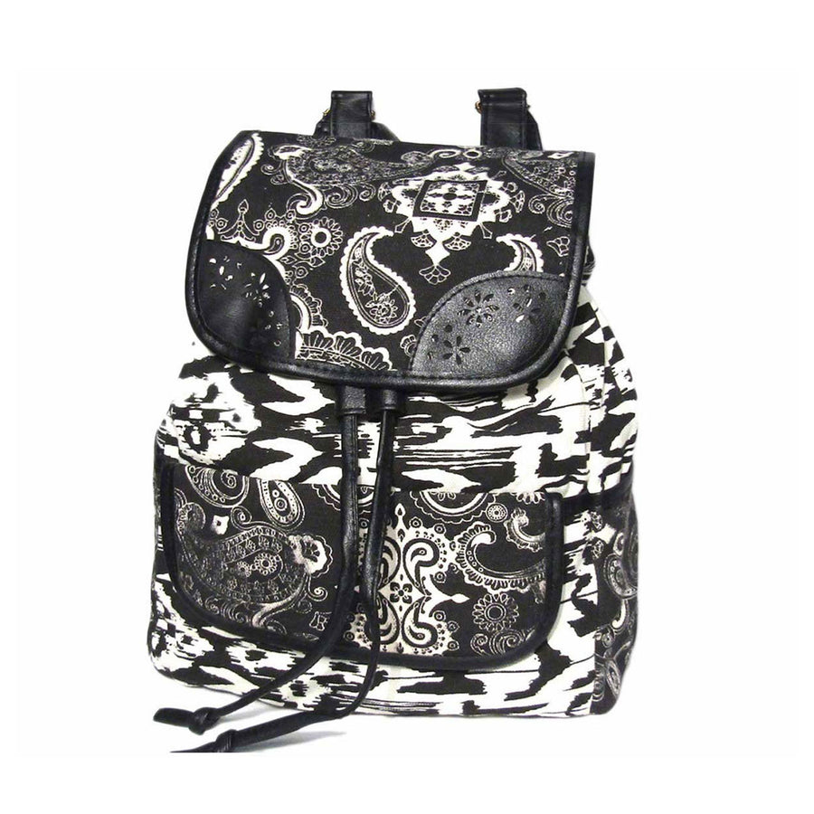 Black White Boho Geometric Backpack Bag