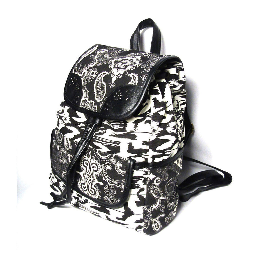 Black White Boho Geometric Backpack Bag