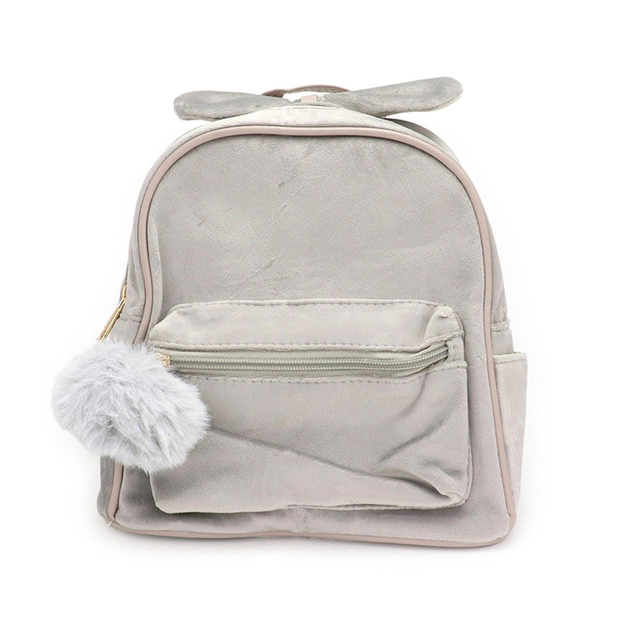 Stylish Ivory Bow Pointed Faux Fur Pom Pom Backpack Bag