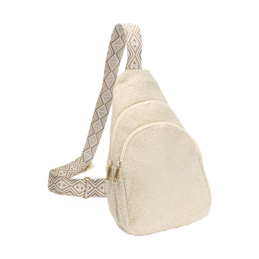 Beige Teddy Fur Sling Crossbody Bag