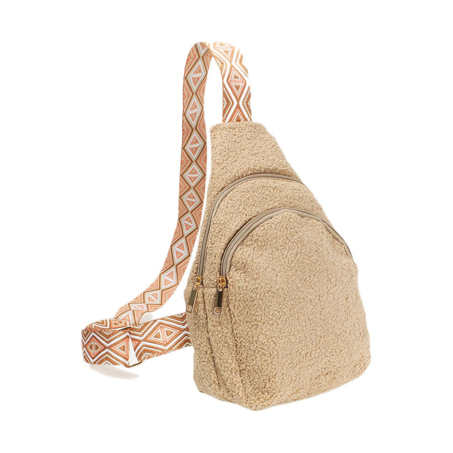 Beige Teddy Fur Sling Crossbody Bag