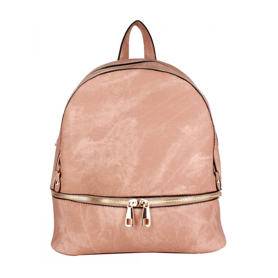 Blush Pink Double Zipper Strap Leather Backpack Bag