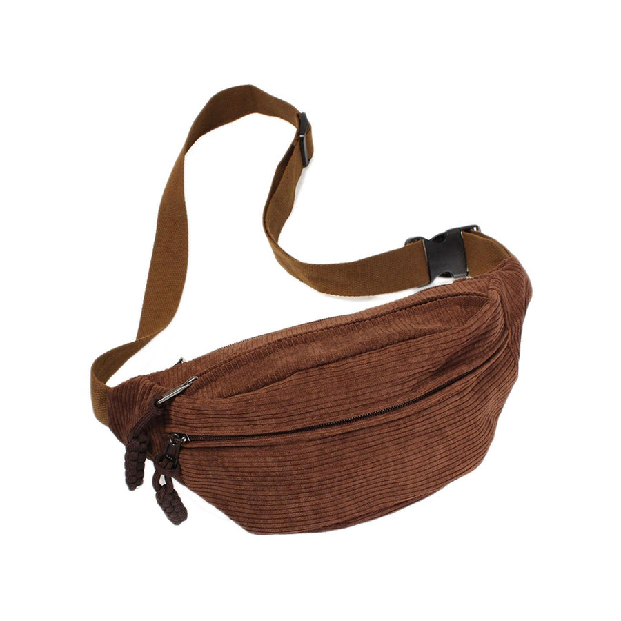 Brown Corduroy Sling Belt Bag