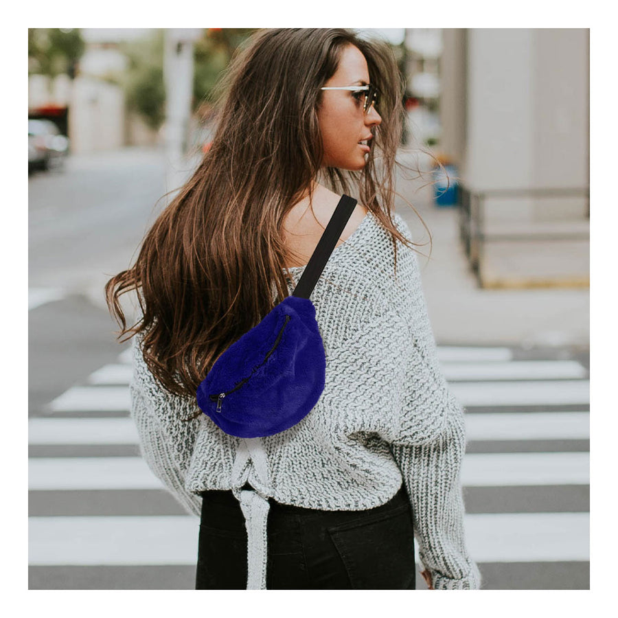 Stylish Burgundy Faux Fur Fanny Pack Belt Bag